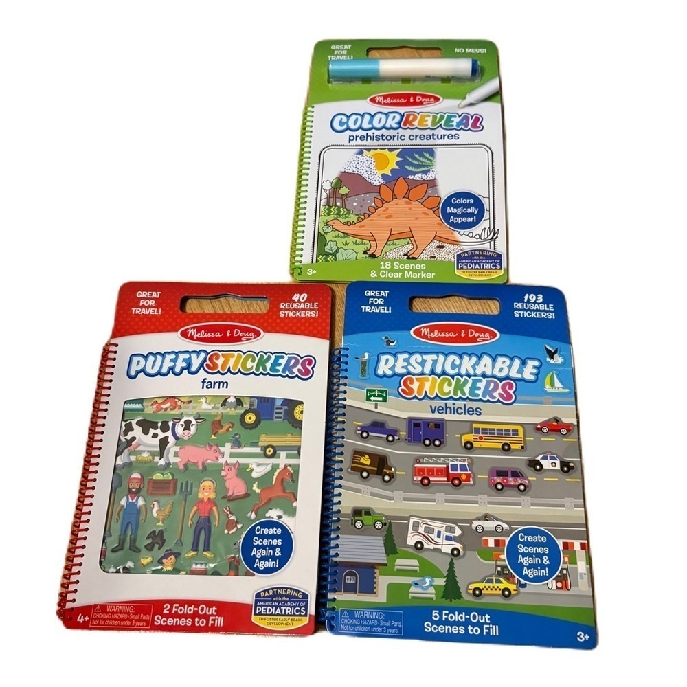 Melissa & Doug Sticker and Activity Set Dinosaur Farm Vehicles Police Firetruck
